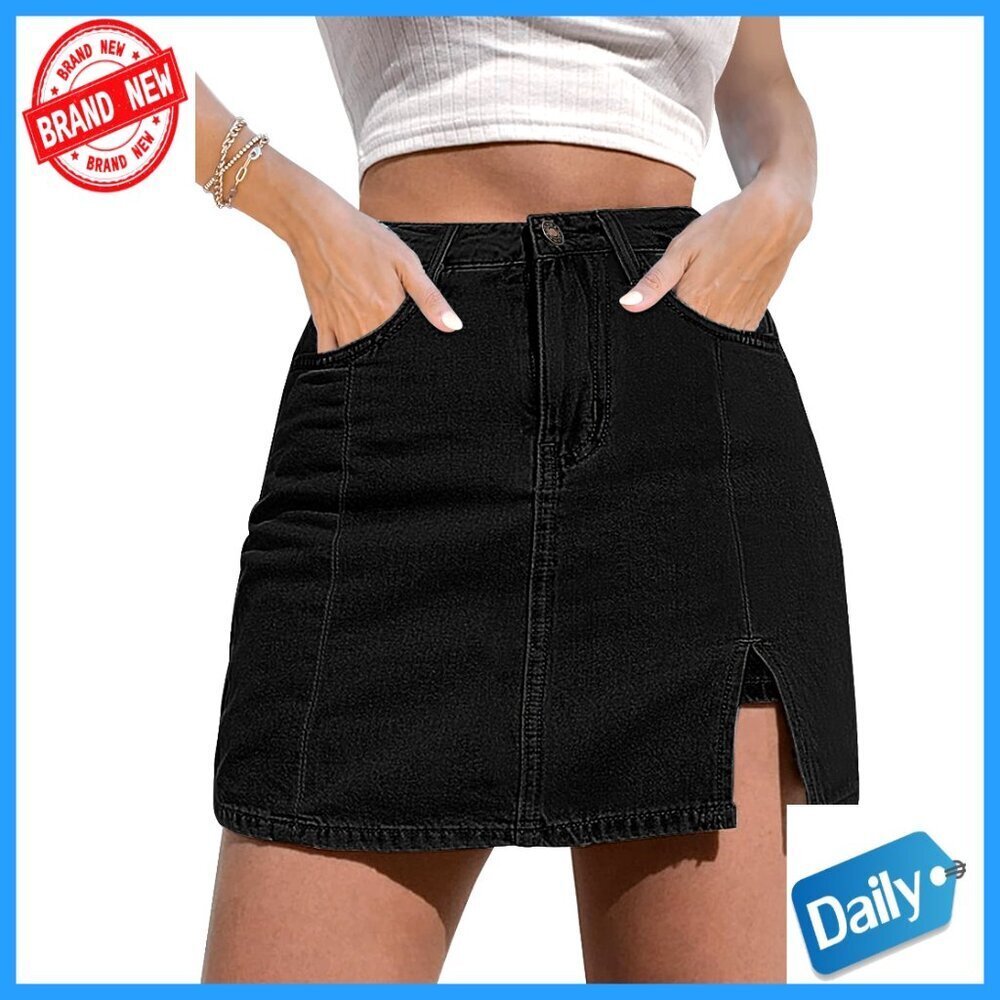 High Waisted Denim Skort with Side Slit Stretchy Mini Skirt